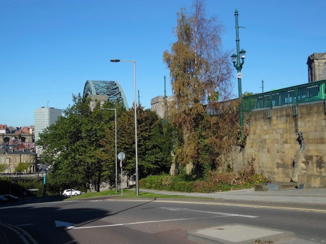 The top of Bottle Bank leading down to the Tyne beside the bridge